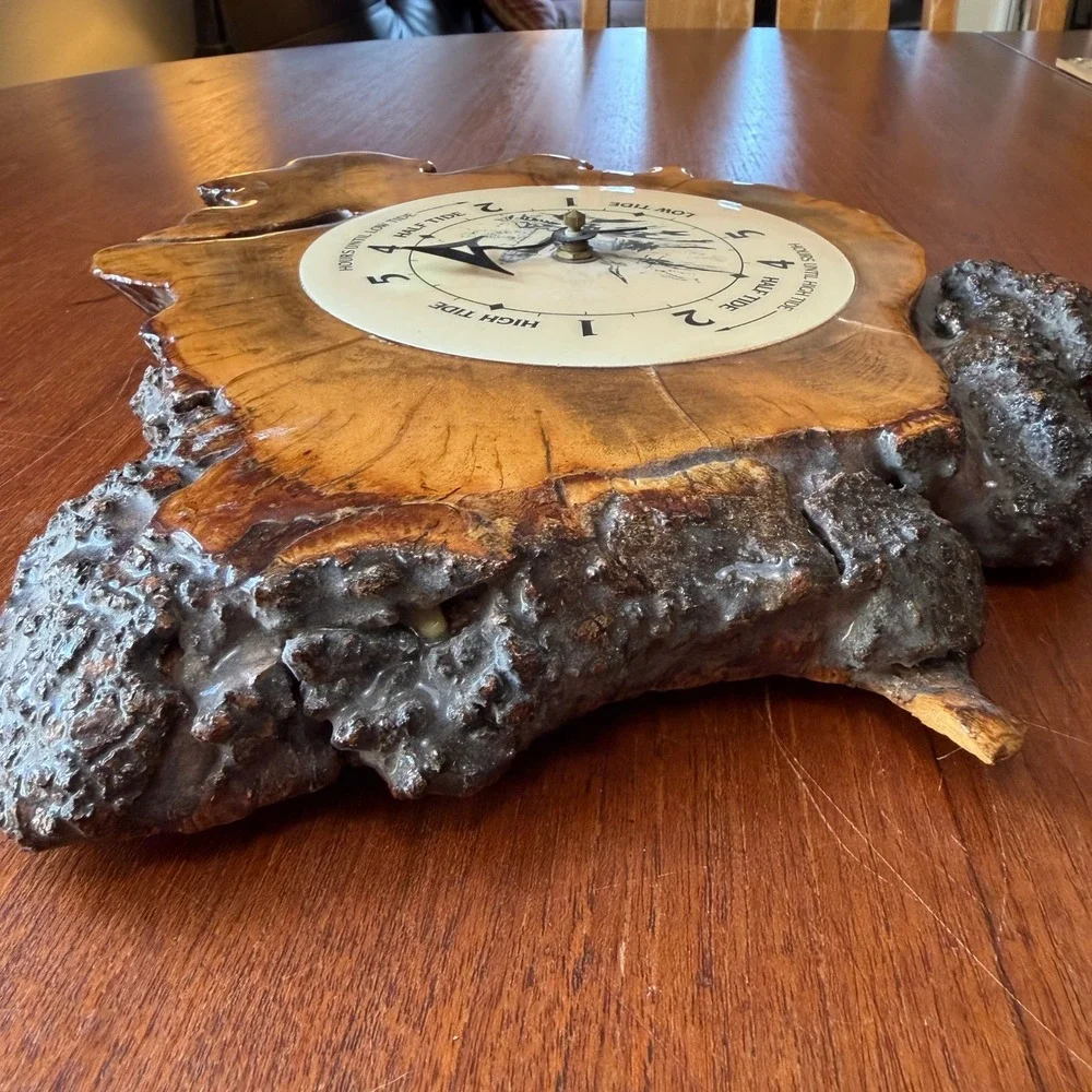 Vintage Live Edge Wood Slab Tide Clock Lighthouse Coastal Nautical Alaska Ocean